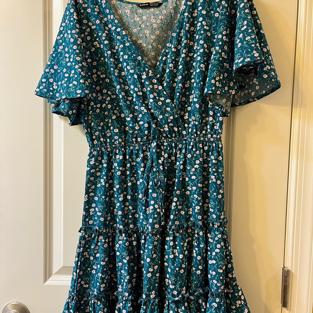 Blue Floral Ruffled Tiered Midi Sundress